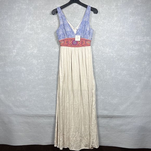 Flying Tomato Dress Womens X-Small Multi Embroidered Bodice Beige Maxi Dress - Picture 1 of 11